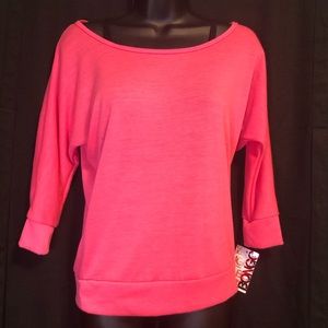 Bongo Half Sleeve Scoop Neck Neon Pink Slouch Top
